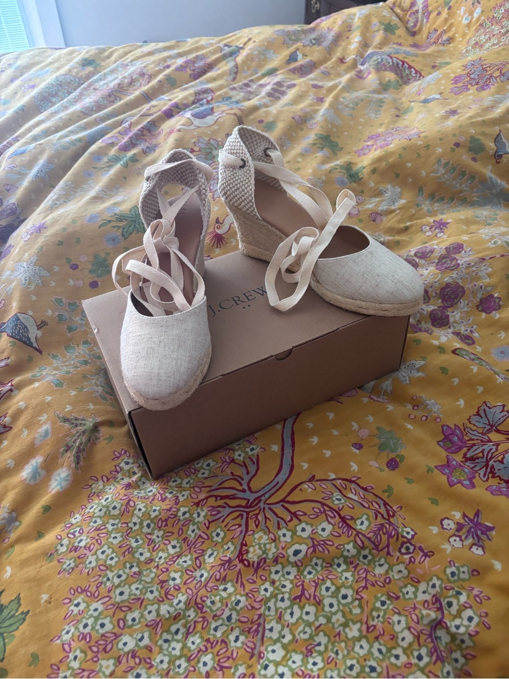 J. Crew Natural Canvas Espadrille Tie Sandals
